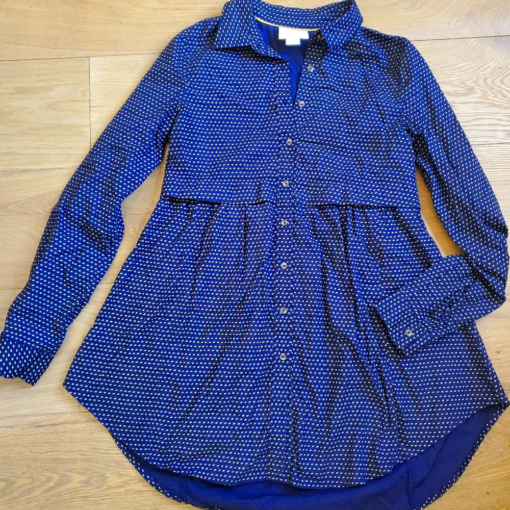 Anthropologie Maeve navy polka dot tunic blouse